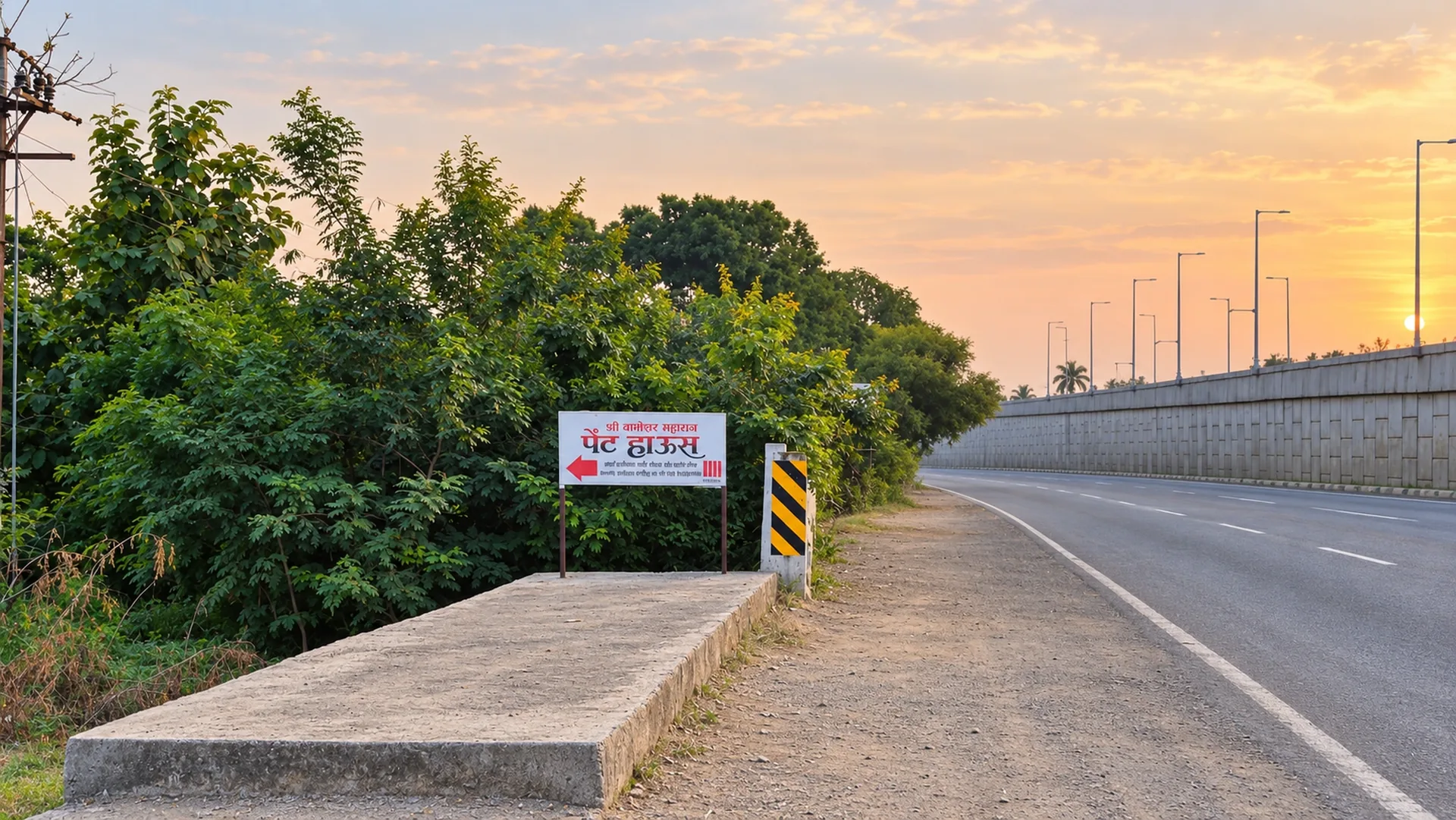 The roadside board. Turn in here.